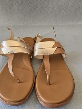 Cole Haan Tan and Rose Gold Leather Thong Sandals